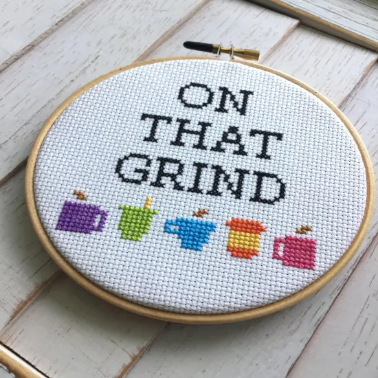 On That Grind Coffee Counted Cross Stitch DIY KIT Intermediate {1}