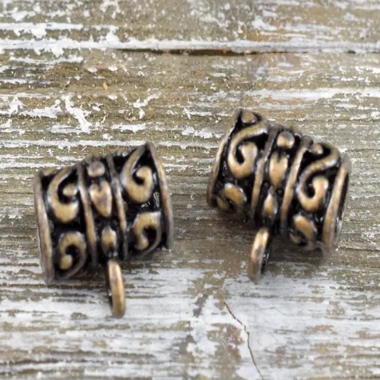 *10* 12x8mm Ant Brass Filigree Dangle Bead Tubes {2}
