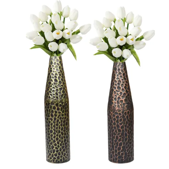 Hammered Metal Decorative Centerpiece Flower Table Vase {8}