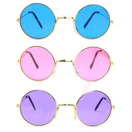 Tinted Round Hippie Glasses Pink Purple and Blue 60's Style Hipster Circle Sunglasses - 12 Pairs {2}