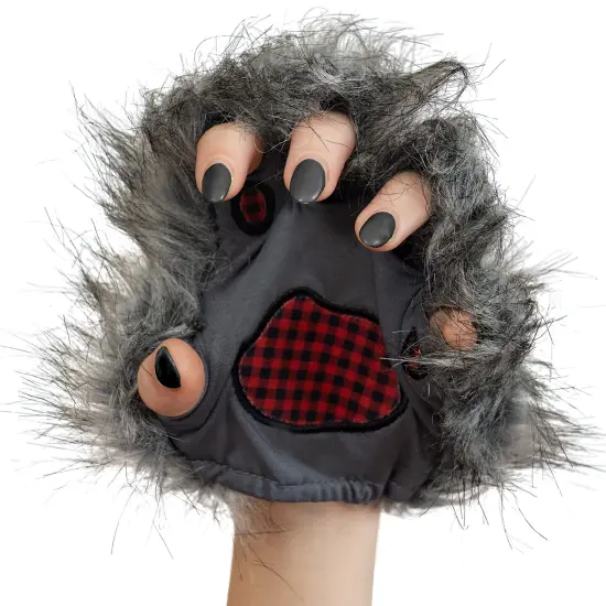 Wolf Paw Costume Gloves - Grey Hairy Werewolf Claw Cuffs Hands Monster Animal Hand Paws Costume Accessories for Kids and Adults {5}