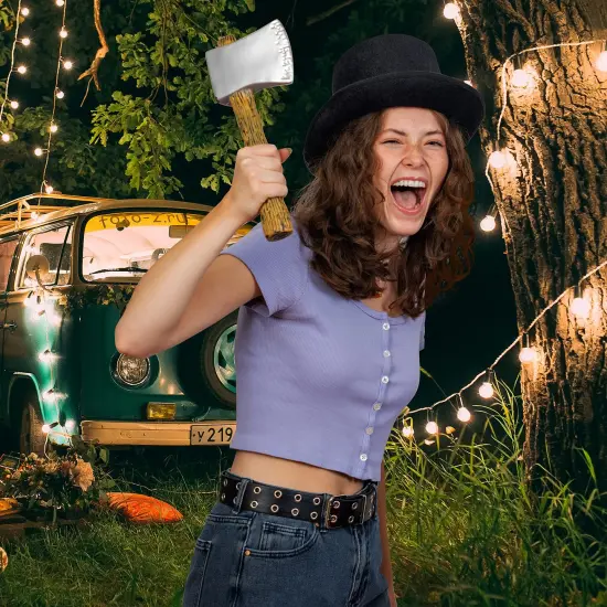 Realistic Hatchet Axe Toy - Wood Look Lumberjack Props Costume Accessories with Fake Tin Blade {5}