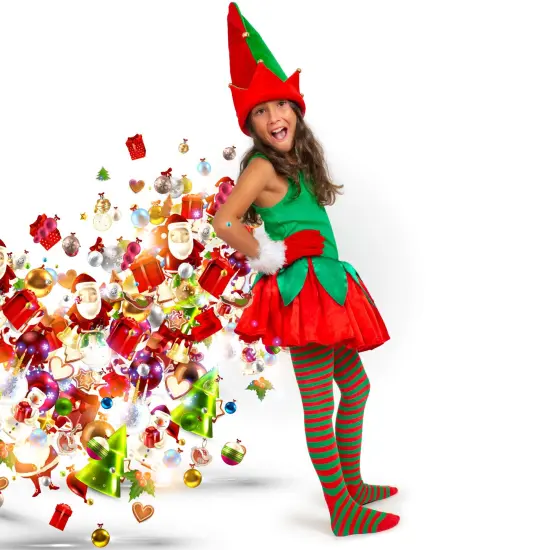 Red and Green Socks - Over The Knee Elf Striped Thigh High Costume Accessories Stockings for Men, Women and Kids {4}