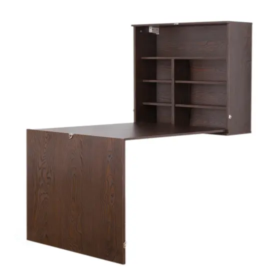 Wall Mount Laptop Fold-out Desk with Shelves Brown {5}