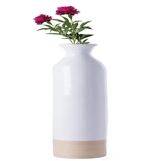 Elegant Black or White Cylinder Shaped Tall Spun Bamboo Floor Vases, Embellished with a Glossy Lacquer, and Enhanced with Natural Bamboo Finish - Stylish Home Decor, Heights of 31 and 23.5 Inches Set of 2 White {8}