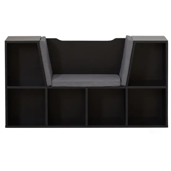 Modern Multi-Purpose Bookshelf with Storage Space and Gray Cushioned Reading Nook Black {4}