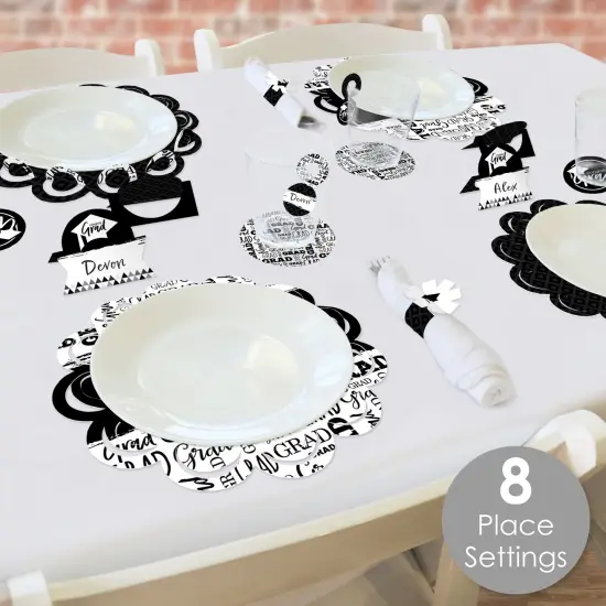 Big Dot of Happiness Black and White Graduation Party Paper Charger and Table Decorations - Chargerific Kit - Place Setting for 8 {3}
