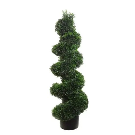 44" Artificial Spiral Boxwood Topiary Tree - Lifelike Design, Potted in Black Planter, Ideal for Home, Office & Outdoor Decor - All-Season Use, Floral Home by Artificial Flowers {1}