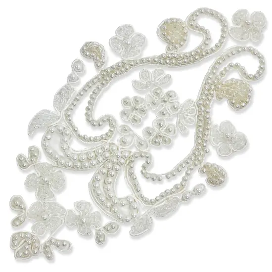 Vintage Bridal Pearl Heart with Beaded Vase Applique White {1}