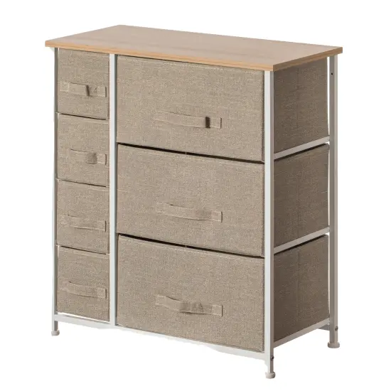 Sand Beige Bins and White Frame Storage Night Chest and Storage Chest Gray 5 Drawer {4}