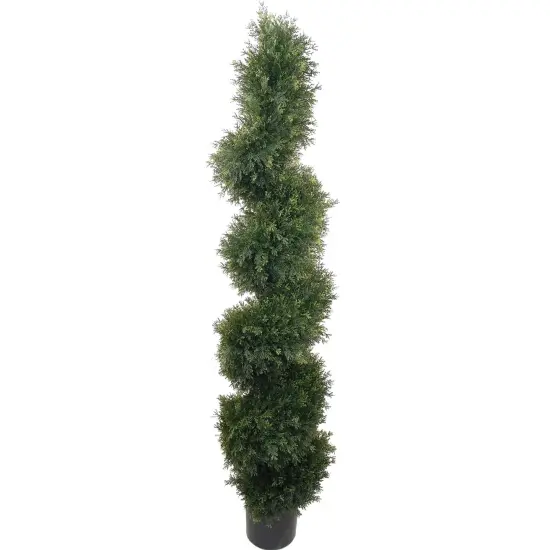 5ft Spiral Cedar Topiary Tree in Black Pot by Floral Home&reg; {1}