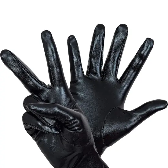 Metallic Black Costume Gloves - Shiny Black Superhero Evening Stretch Dress Glove Set for Men, Women and Kids {4}