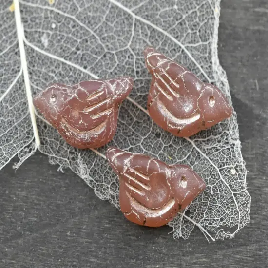 *6* 11x22mm Gold Washed Pink Opal Bird Beads {4}