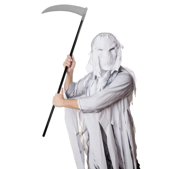 Skeleteen Grey Death Scythe Staff - Grim Reaper Death Costume Accessories Weapon Scythe Prop {1}