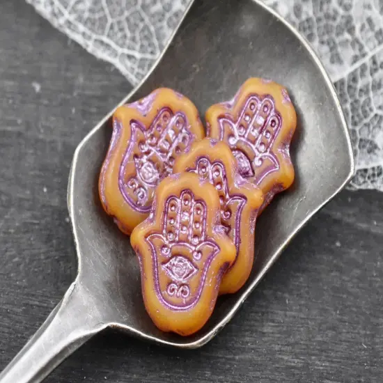 *10* 15x14mm Pink Washed Matte Orange Opal Hamsa Hand Beads {2}