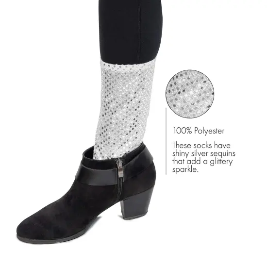Silver Sequin Costume Socks - Sparkle Dance Party Silver Sequined Shiny Sock Cover Cuffs Costumes Accessories {4}
