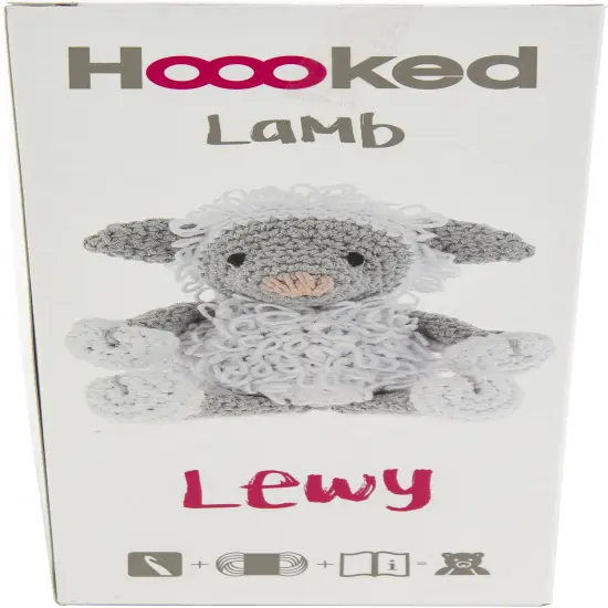 Hoooked Amigurumi DIY Kit W/Eco Barbante Yarn-Lamb Lewy - White & Grey {1}