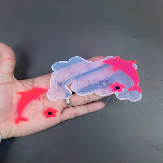 Dolphin Dangle Earring Silicone Mold and Flower stud (C13) {1}