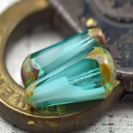 *6* 8x20mm Aqua Cloud Picasso Faceted Drop Beads {5}