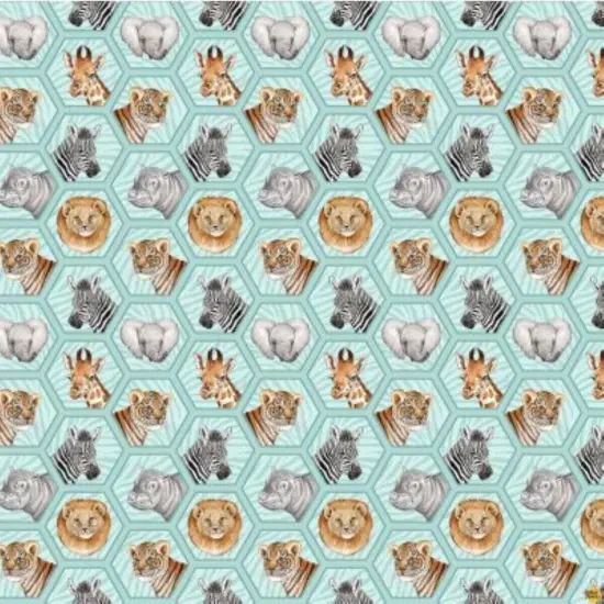 Baby Safari Hexi Animals Turquoise Children's Cotton Fabric by Northcott {2}