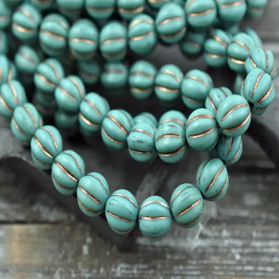 *20* 8mm Bronze Washed Matte Persian Turquoise Round Melon Beads {4}