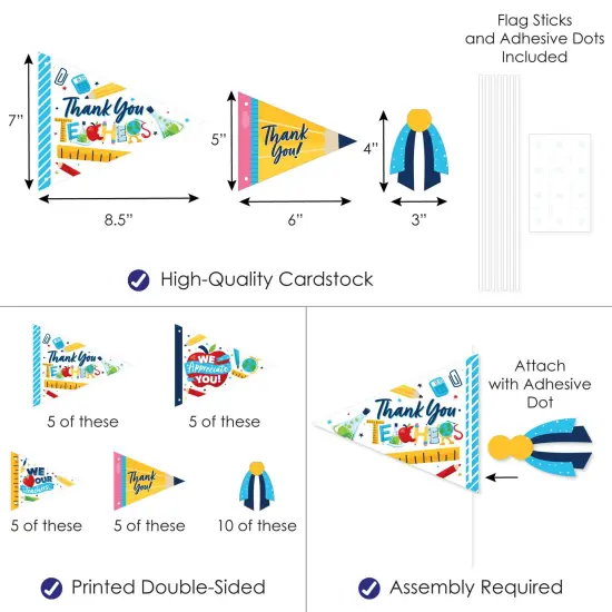 Big Dot of Happiness Thank You Teachers - Triangle Teacher Appreciation Photo Props - Pennant Flag Centerpieces - Set of 20 {5}