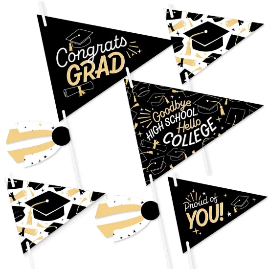 Big Dot of Happiness Goodbye High School, Hello College - Triangle Graduation Party Photo Props - Pennant Flag Centerpieces - Set of 20 {1}
