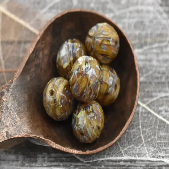 12mm Camel Beige Travertine Fire Polished Round Beads {4}