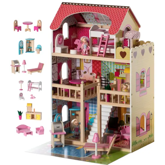 Wooden Doll House with Toys and Furniture Accessories with LED light for Ages 3+ {1}
