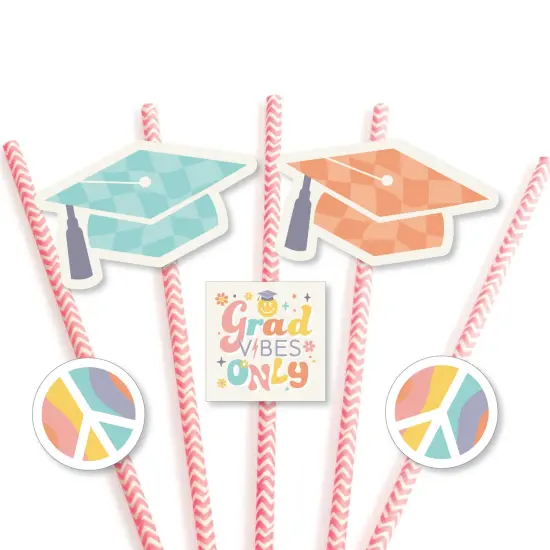 Big Dot of Happiness Groovy Grad - Paper Straw Decor - Hippie Graduation Party Striped Decorative Straws - Set of 24 {7}