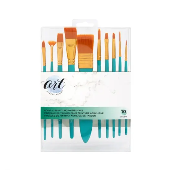 PAINT BRUSHES -AC- ART SUPPLY BASICS - ACRYLIC - TAKLON BRISTLES (10 Pc) 354837 {3}