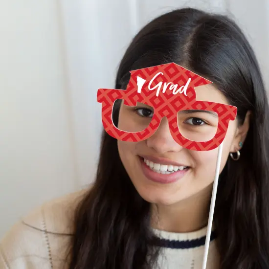 Big Dot of Happiness 2025 Red Graduation Glasses - Paper Card Stock Party Photo Booth Props Kit - 10 Count {3}