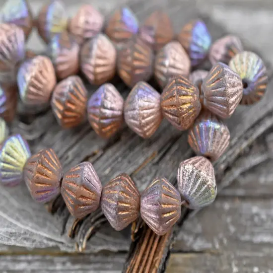 *15* 11mm Copper AB Washed Etched Crystal Tribal Bicone Beads {4}