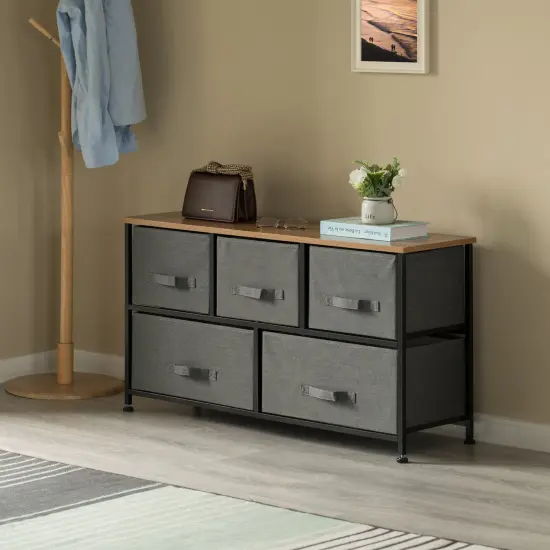 Sand Beige Bins and White Frame Storage Night Chest and Storage Chest Gray 5 Drawer {8}