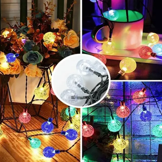 Perfect Holiday 60 LED Solar String Bulb Lights White {5}