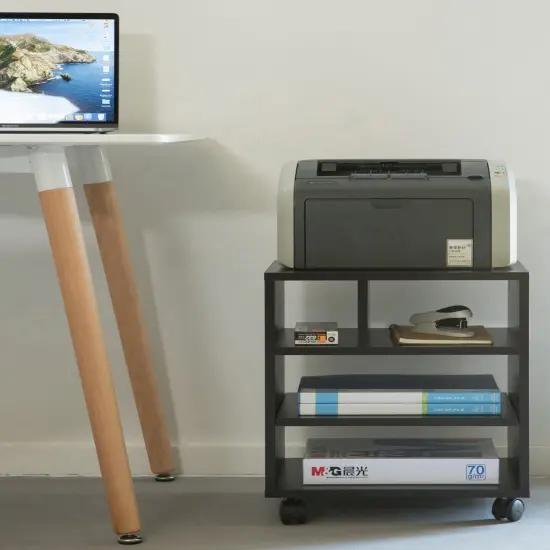 Wooden Office Storage Printer Stand with Wheels Black {9}