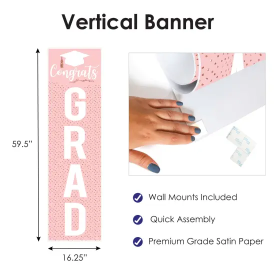 Big Dot of Happiness Rose Gold Graduation Party Door Decoration - Vertical Banner {4}
