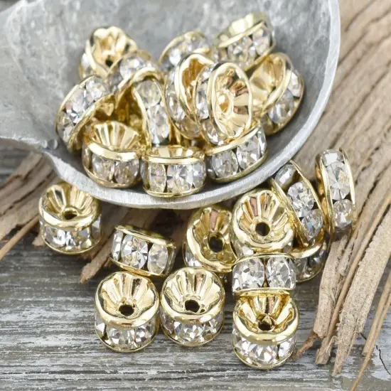 Light Rose Gold Rhinestone Rondelle Spacer Beads {5}