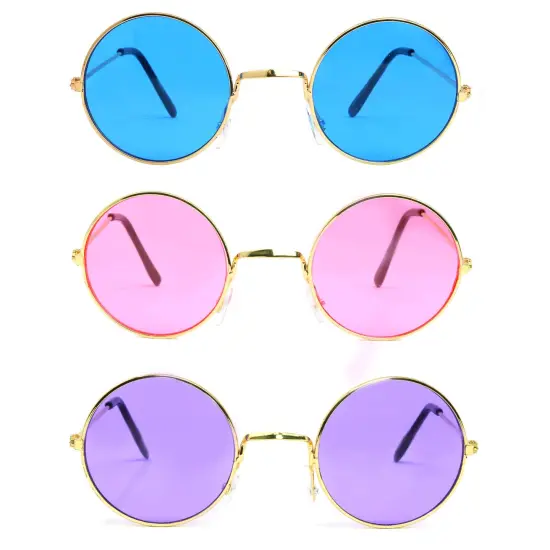 Tinted Round Hippie Glasses Pink Purple and Blue 60's Style Hipster Circle Sunglasses - 3 Pairs {2}