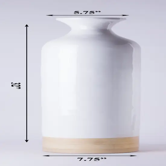 Elegant Black or White Cylinder Shaped Tall Spun Bamboo Floor Vases, Embellished with a Glossy Lacquer, and Enhanced with Natural Bamboo Finish - Stylish Home Decor, Heights of 31 and 23.5 Inches Large White {3}
