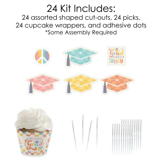 Big Dot of Happiness Groovy Grad - Cupcake Decoration - Hippie Graduation Party Cupcake Wrappers and Treat Picks Kit - Set of 24 {4}
