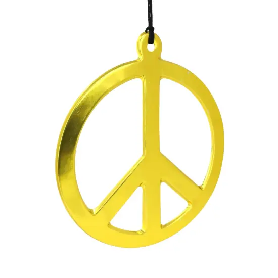 Hippie Peace Sign Medallion - 1960s Gold Peace Symbol Necklace Costume Accessory - 1 Piece {6}