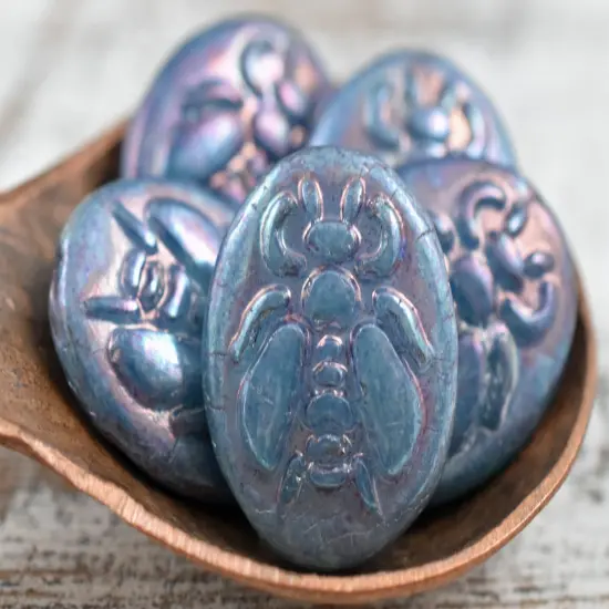 *4* 22x18mm Denim Blue Nebula Bumblebee Oval Beads {5}