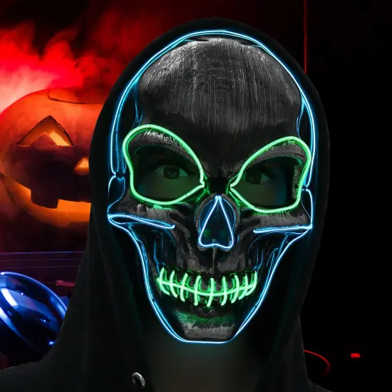 Light Up Costume Mask - Scary Glowing Face Mask with Lights for Masquerade Party and Festival Costumes {1}