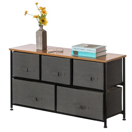 Sand Beige Bins and White Frame Storage Night Chest and Storage Chest Gray 5 Drawer {7}