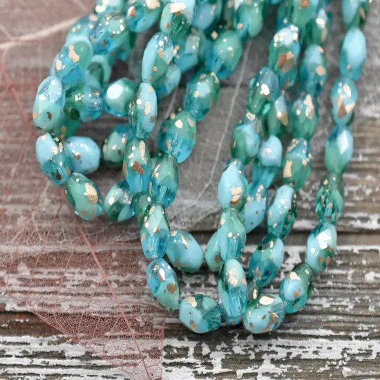 *20* 5x7mm Gold Splattered Mixed Blue & Green Opal Fire Polished Faceted Oval Beads {3}