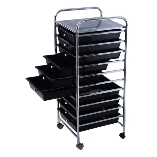 Costway 10 Drawer Rolling Storage Cart Scrapbook Paper Office School Organizer Black {3}