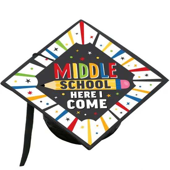 Big Dot of Happiness Middle School Here I Come - Elementary Graduation Cap Decorations Kit - Grad Cap Cover {1}