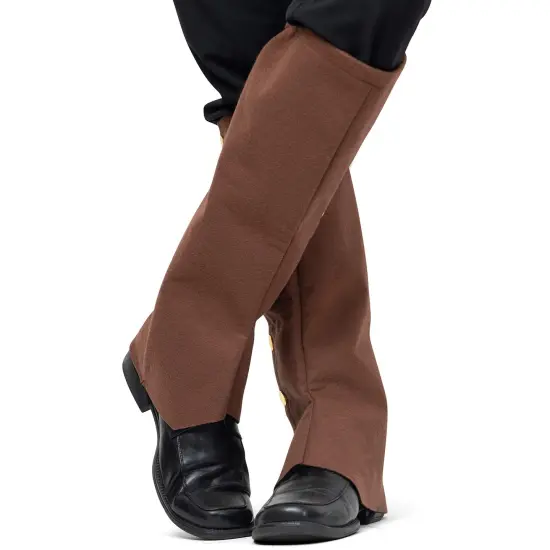 Faux Suede Steampunk Boots - Over The Shoe Brown Costume Boots Accessories with Gold Buttons for Medieval and Renaissance Costumes for Adults and Children {2}