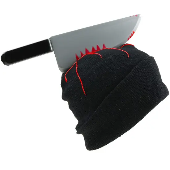 Zombie Scary Knife Hat - Bloody Zombies Horror Costume Accessories Beanie Hat with Large Butcher Weapon Black {3}